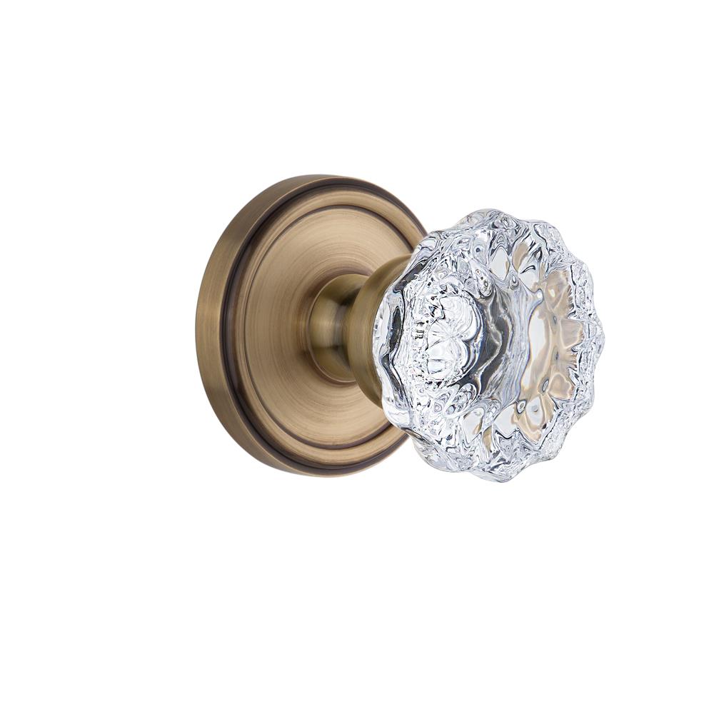 Grandeur by Nostalgic Warehouse GEOFON Privacy Knob - Georgetown Rosette with Fontainebleau Crystal Knob in Vintage Brass